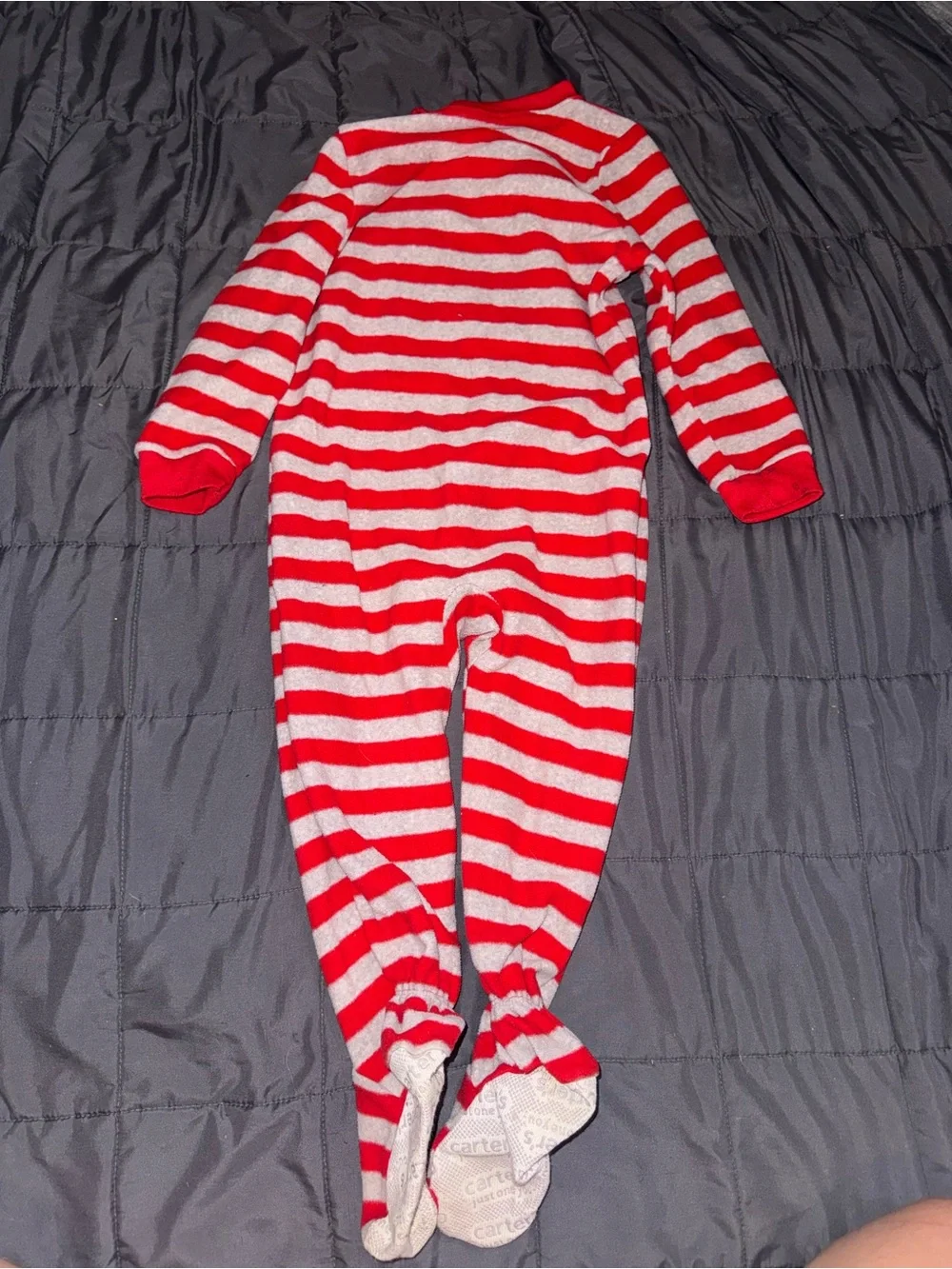 Carter's Red & White Striped Santa Footed One-Piece